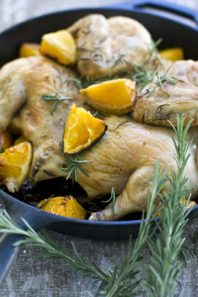 For orange-rosemary spatchcocked chicken, the cuts are key. (Associated Press)