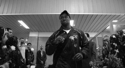 
U.S. freestyle wrestler Muhammed Lawal arrives in Bandar Abbas, Iran, on Tuesday  to compete in the Persian Gulf Cup. 
 (Associated Press / The Spokesman-Review)