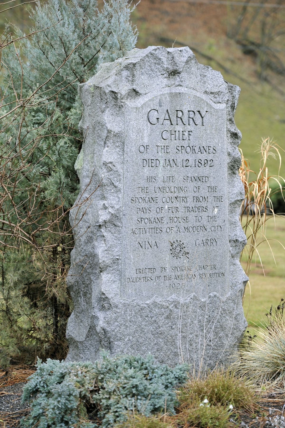 Spokane Garry’s grave marker is located just inside the gates at Greenwood Memorial Terrace in Spokane. (Dan Pelle)