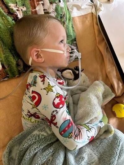 Colt Zimmerman, 3, lies in bed Nov. 23 at the Sacred Heart Children’s Hospital in Spokane.  (Courtesy of Rachelle Zimmerman)