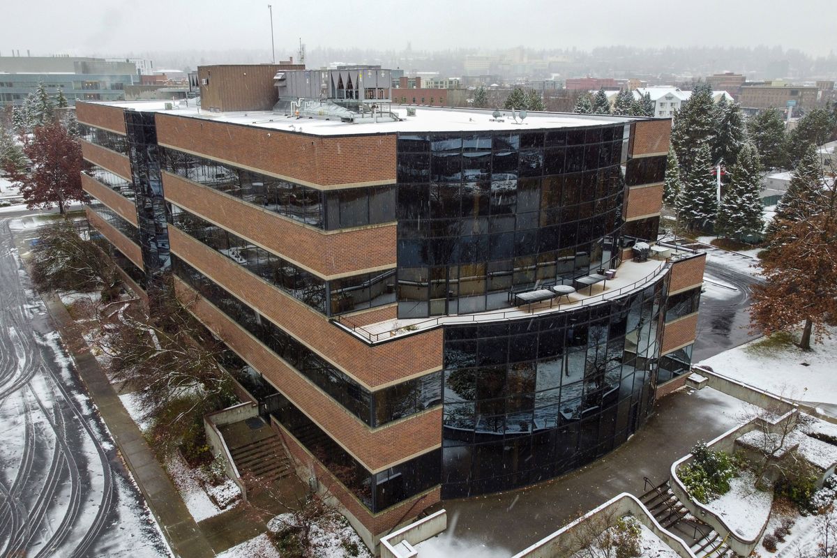 Spokane Public Schools purchased this office building at 501 N. Riverpoint Blvd. in the University District, shown in December 2024 in Spokane. The Community School, which will be called Riverpoint High School, is slated to move into the building 2028. (Jesse Tinsley/THE SPOKESMAN-REVIEW)