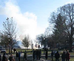 Cannons boom out a 19-gun salute at Friday's inaugural ceremonies in Boise (Betsy Russell)