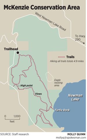 McKenzie Conservation Area in Newman Lake includes 4.9 miles of hiking trails. (Graphic by Molly Quinn)