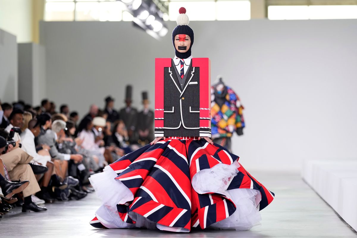 The Thom Browne Fall 2022 collection is modeled during his fashion show at the Javits Center, Friday, April 29, 2022, in New York.  (Charles Sykes)