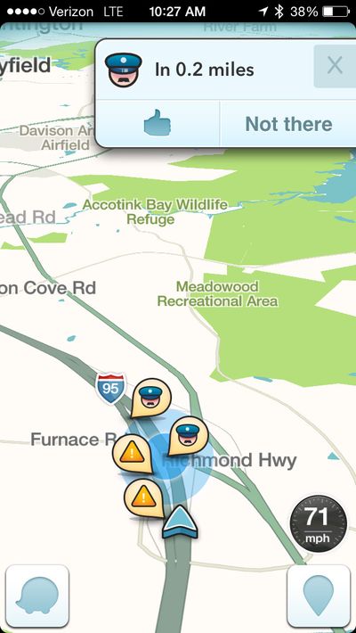 This image taken from the Waze app on an iPhone, in Washington, shows police at the scene on a map. (Associated Press)