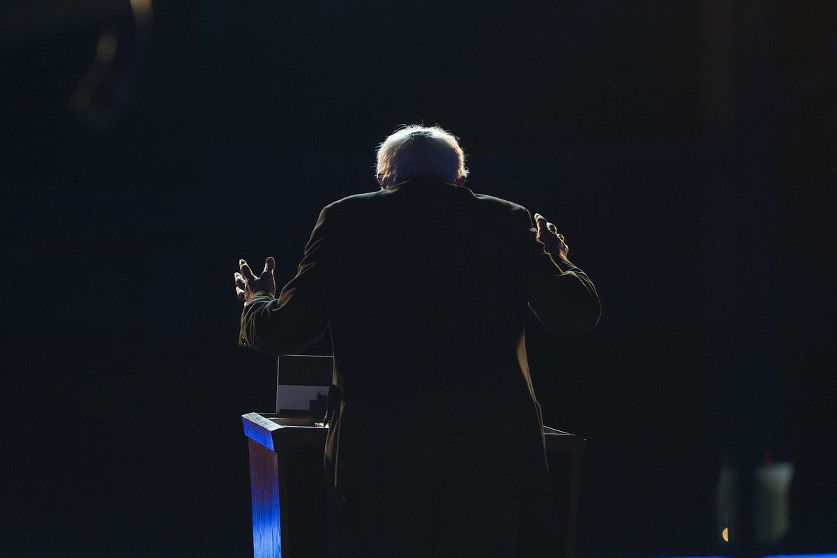 Democratic presidential candidate Bernie Sanders speaks on Thursday, March 24, 2016, at Spokane Veterans Memorial Arena in Spokane, Wash. (Tyler Tjomsland / Spokesman Review)