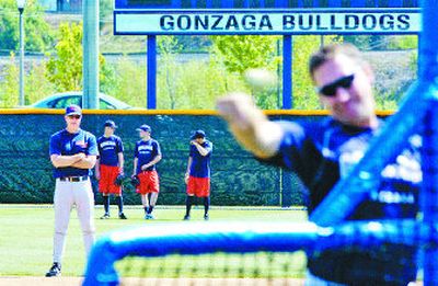 
Gonzaga University baseball coach Mark Machtolf, left in background, doesn't see location as a barrier to success. 
 (Dan Pelle / The Spokesman-Review)