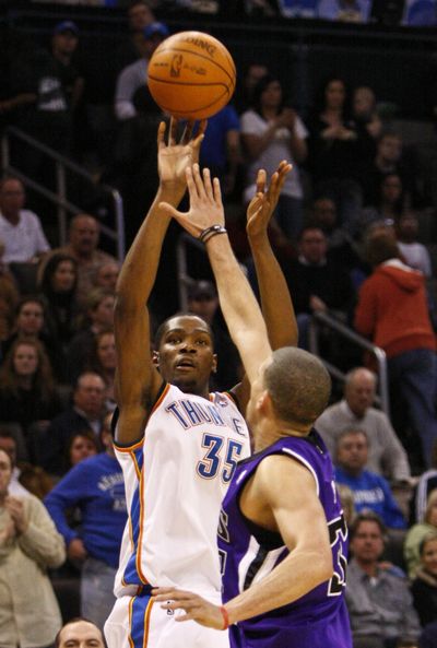 Oklahoma City forward Kevin Durant had 39 points, 10 rebounds.  (Associated Press)