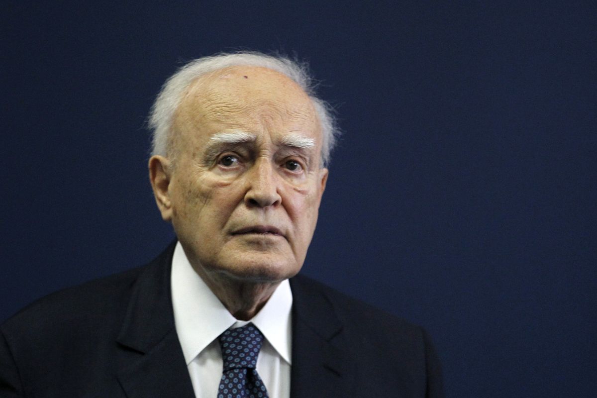 Greek President Karolos Papoulias listens to Serbian President Tomislav Nikolic, during a press conference in Belgrade, Serbia, Tuesday, June 18, 2013. Papoulias, a former President of Greece, has died at the age of 92, Greece’s state news agency ANA reported on Sunday, Dec. 26, 2021. Papoulias, a lawyer by training, was close to socialist leader Andreas Papandreou and served in all his governments from 1981-1996, all in foreign affairs positions, ending as Foreign Minister. (Darko Vojinovic)