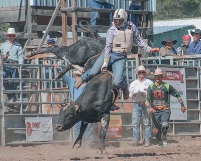 Bareback rider Mason Payne is among the athletes competing this weekend at the PRCA rodeo at the Spokane County Interstate Fair.  (Jordan Tolley-Turner)