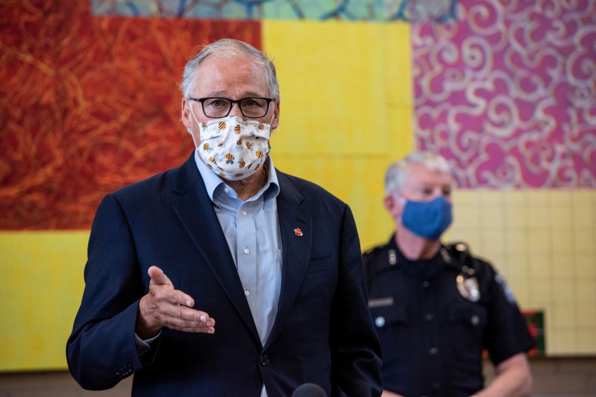 Washington Gov. Jay Inslee speaks at the Columbia Basin College campus in  (Jennifer King)