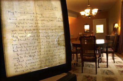 
A letter dating to 1905, which is framed and displayed in the home, was found in the ceiling during the renovation of Harry and Sue Hart's South Hill home. 
 (Photos by Brian Plonka/ / The Spokesman-Review)