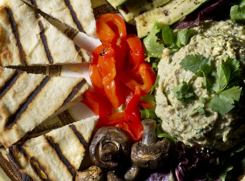 The hummus plate at Picabu Bistro on the South Hill is one of the healthy choices on the menu. (Colin Mulvany / The Spokesman-Review)