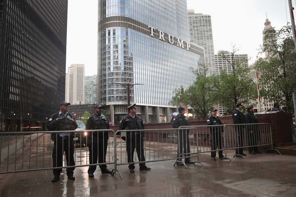 Police stand guard near Trump Tower on May 23, 2017, in Chicago.  (Scott Olson)