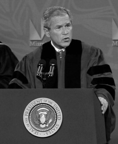 
President Bush addresses the graduating class at Miami Dade College on Saturday. 
 (Associated Press / The Spokesman-Review)