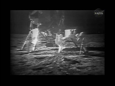 This photo, from NASA TV, shows Apollo 11 astronauts on the moon after landing in 1969.  (Associated Press / The Spokesman-Review)