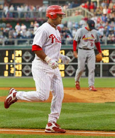 
The home-run trot of Phillies outfielder Bobby Abreu has become a familiar sight.
 (Associated Press / The Spokesman-Review)