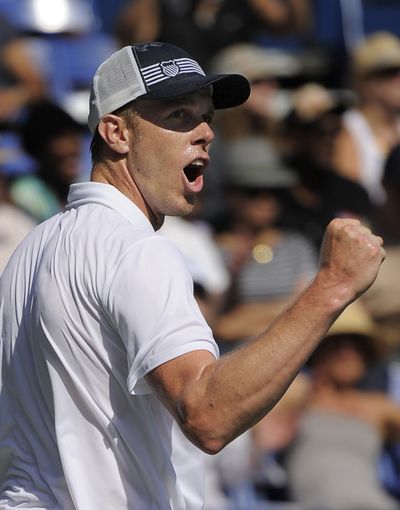American Sam Querrey defeated Janko Tipsarevic of Serbia to advance to the Farmers Classic tennis final.  (Associated Press)