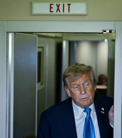 President Donald Trump speaks to the press onboard Air Force One after leaving the G7 Summit early, June 16, 2025. Trump’s contradictory comments left Israelis and Iranians trying to understand whether and how the U.S. would intervene. (Kenny Holston/The New York Times)