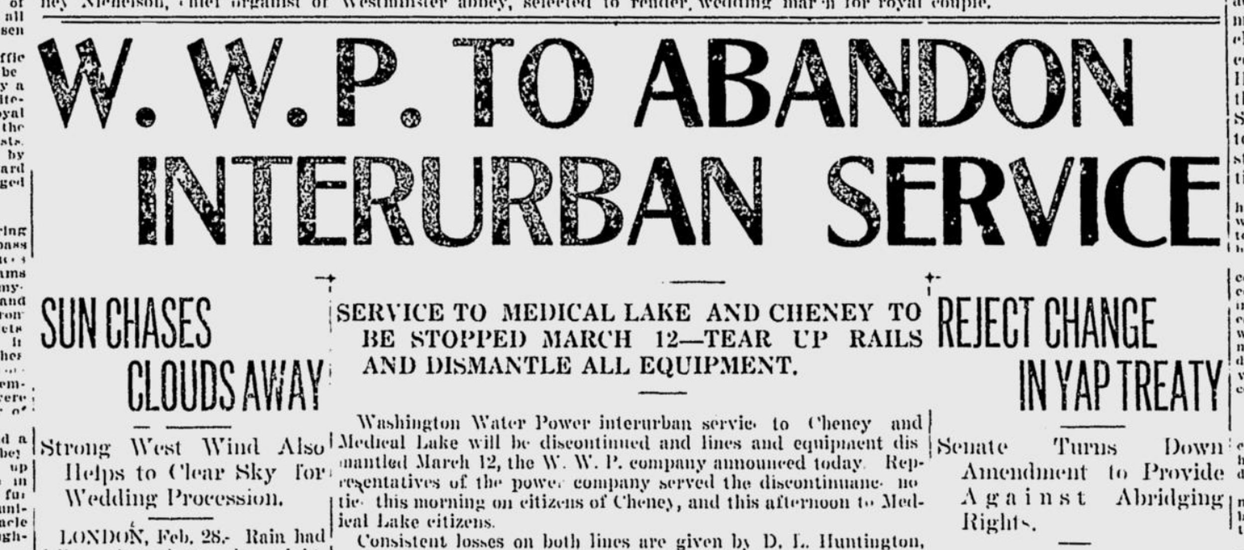 100 years ago in Spokane Washington Water Power Co. ends commuter rail