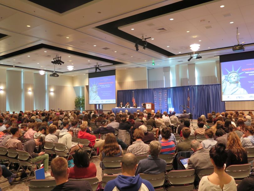 Hundreds attend the 34th annual Frank Church Conference at Boise State University on Monday, Oct. 23, 2017; the conference this year is focusing on refugees, migration and national security. (Betsy Z. Russell)