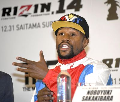 Floyd Mayweather of the U.S. speaks during a press conference in Tokyo, Monday, Nov. 5, 2018. Mayweather said he has signed to fight Japanese kickboxer Tenshin Nasukawa for a bout promoted by Japan’s RIZIN Fighting Federation on Dec. 31 in Saitama, north of Tokyo. (Katsuya Miyagawa / Associated Press)