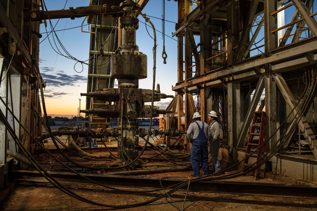 FILE -- Inspecting the blowout preventer on a drilling rig near Stanton, Texas, April 24, 2020. The Department of Interior announced on Aug. 22, 2023, that it had reinstated Obama-era safety rules for offshore drilling that were created in the wake of the 2010 Deepwater Horizon catastrophe that killed 11 people and fouled the Gulf of Mexico.    (Tamir Kalifa/The New York Times)