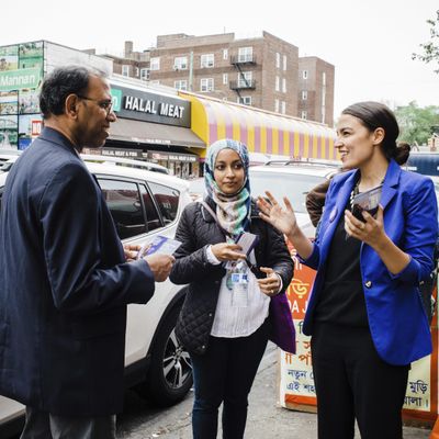 This May 6, 2018 photo provided by the Alexandria Ocasio-Cortez Campaign shows candidate Alexandria Ocasio-Cortez, right, during a Bengali community outreach in New York. Ocasio-Cortez, a 28-year-old political novice running on a low budget and an unabashedly liberal platform, upset longtime U.S. Rep. Joseph Crowley on Tuesday in the Democratic congressional primary in New York. (Corey Torpie / Associated Press)