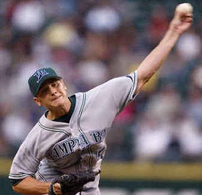 
Tampa Bay's Scott Kazmir works against the Mariners during the first inning.
 (Associated Press / The Spokesman-Review)