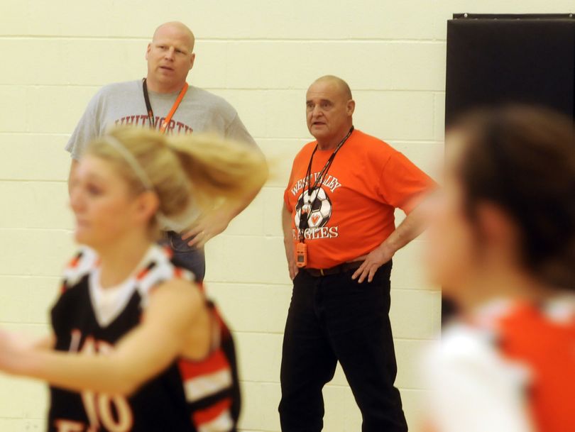 bartr@spokesman.com Former West Valley boys basketball coach Jamie Nilles, left, has joined girls head coach Lorin Carlon as an assistant this year for the Lady Eagles. (J. Bart Rayniak)