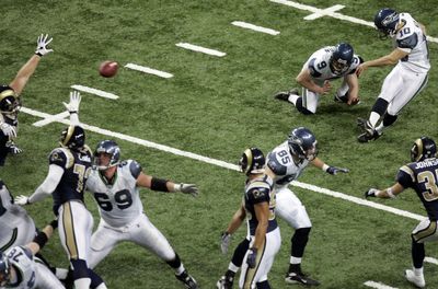 Seattle’s Olindo Mare  kicked a 27-yard field goal with no time left on the clock to defeat the St. Louis Rams 23-20 Sunday. (Associated Press / The Spokesman-Review)