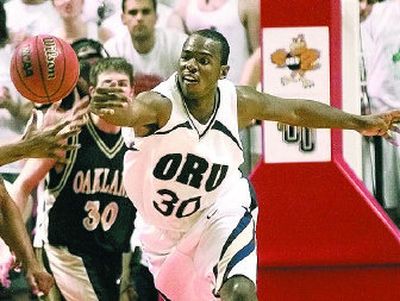 Caleb Green leads Oral Roberts, averaging 20 points and nearly 10 rebounds per game.
(Associated Press / The Spokesman-Review)