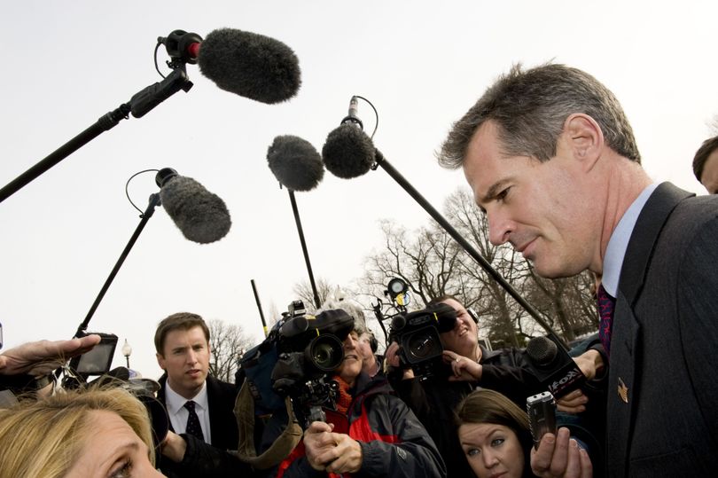 Sen.-elect Scott Brown, R-Mass. speaks with reporters after arriving on Capitol Hill in Washington, Thursday,  Feb. 4, 2010. (Cliff Owen / Fr170079 Ap)