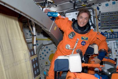 This photo released by NASA shows astronaut Heidemarie Stefanyshyn-Piper on the middeck of Endeavour on Friday.  (Associated Press / The Spokesman-Review)