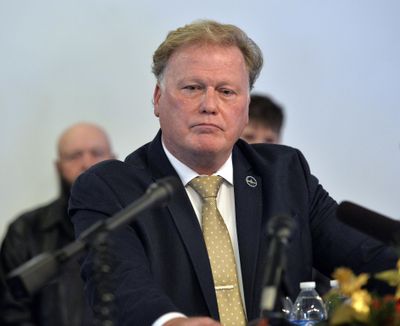 In this Tuesday, Dec. 12, 2017,  photo, Kentucky State Rep. Republican Dan Johnson addresses the public from his church regarding sexual assault allegations in Louisville, Ky. (Timothy D. Easley / Associated Press)