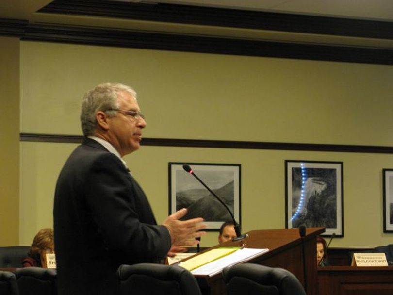 Idaho Rep. Phil Hart, R-Athol, testifies to a legislative committee in March. Hart is contesting his state income taxes, and claiming extra time for an appeal because of having served in this year's the legislative session. (Betsy Russell)