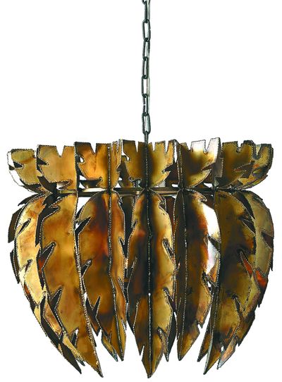 Chandelier crafted from brass feathers from Anthropologie. (Associated Press)