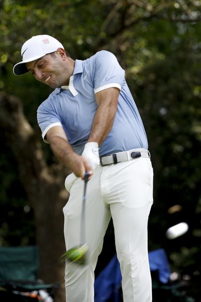 Francesco Molinari, of Italy, watches his tee shot on the second hole during a practice round for the Masters golf tournament Monday, April 8, 2019, in Augusta, Ga. (Matt Slocum / Associated Press)