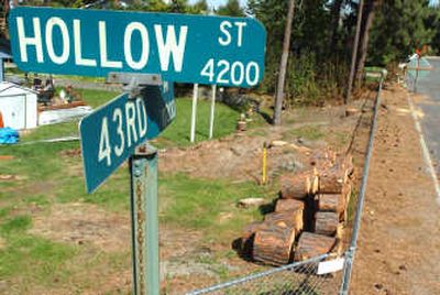 
Freshly cut pine logs are piled in a Ponderosa neighborhood yard in Spokane Valley last Thursday.
 (Joe Barrentine / The Spokesman-Review)