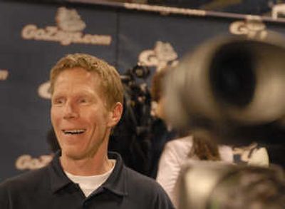 
Bulldogs coach Mark Few reacts to a reporter's question about Davidson's win streak at a press conference Sunday at Gonzaga. 
 (J. Bart Rayniak / The Spokesman-Review)