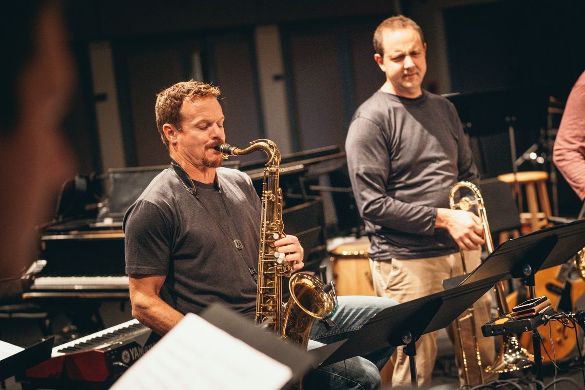 Gonzaga music professor David Fague, left, plays saxophone during a rehearsal session Tuesday.  (Courtesy of J. Alan Paul Photography)
