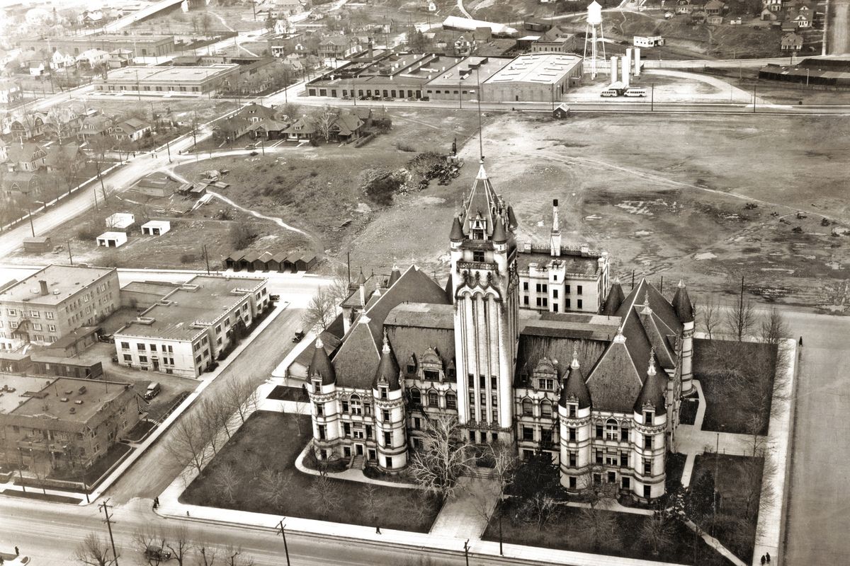 1938: An aerial view of the Spokane County Courthouse. (Photo Archive / The Spokesman-Review)