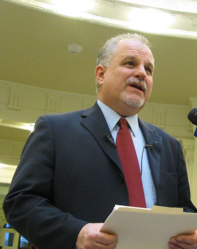 Former  U.S. Rep. Bill Sali   appears at the Idaho state Capitol in Boise on Friday, speaking out against child immunizations. (BETSY Z. RUSSELL)