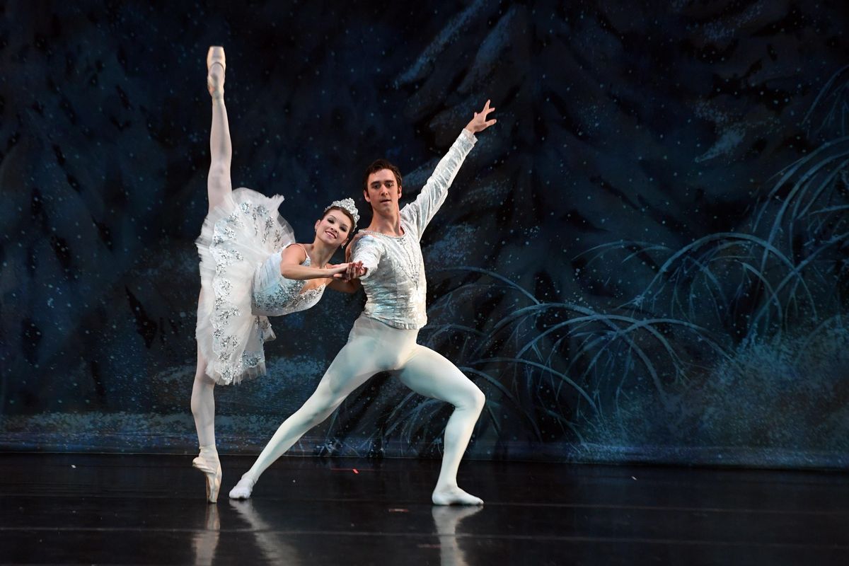 The Snow Queen (Deise Mendonca) and the Snow King (Jack Stewart) perform during Act 1 of State Street Ballet’s production of “The Nutcracker” with the Spokane Symphony on Thursday at the Martin Woldson Theater at the Fox. (Colin Mulvany / The Spokesman-Review)