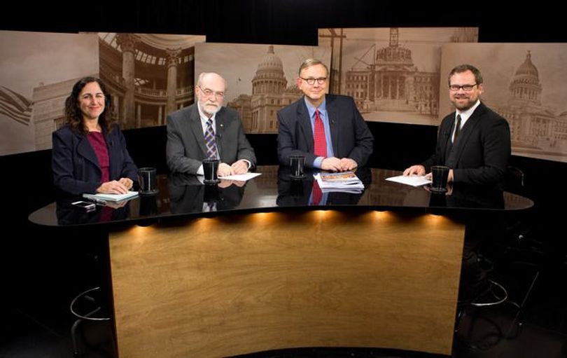 Panelists, from left, Betsy Russell, Jim Weatherby and George Prentice and host Greg Hahn discuss the week's events in the Legislature on 
