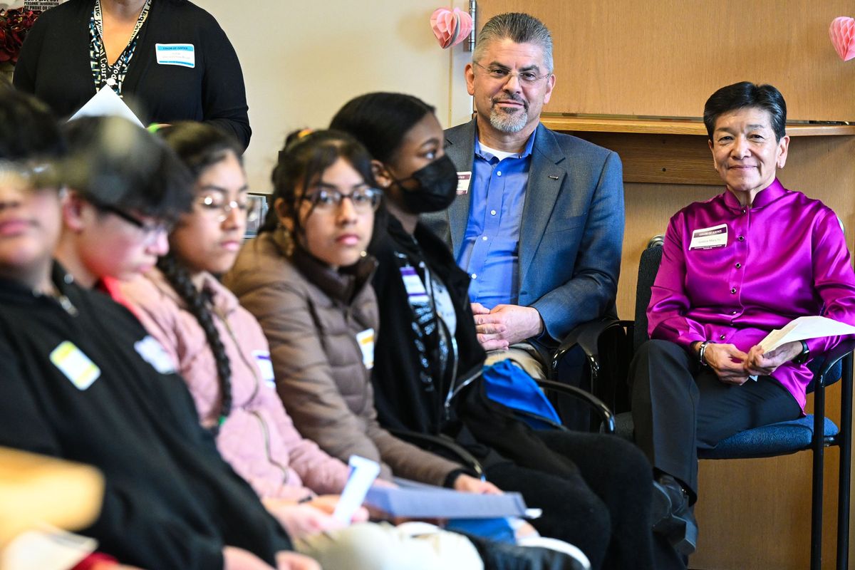 Washington State Supreme Court Chief Justice Steven Gonzalez and Justice Mary Yu welcomes, area students to the Color of Justice event, Friday, Jan 26, 2024, at the Spokane County Courthouse.  (DAN PELLE/THE SPOKESMAN-REVIEW)