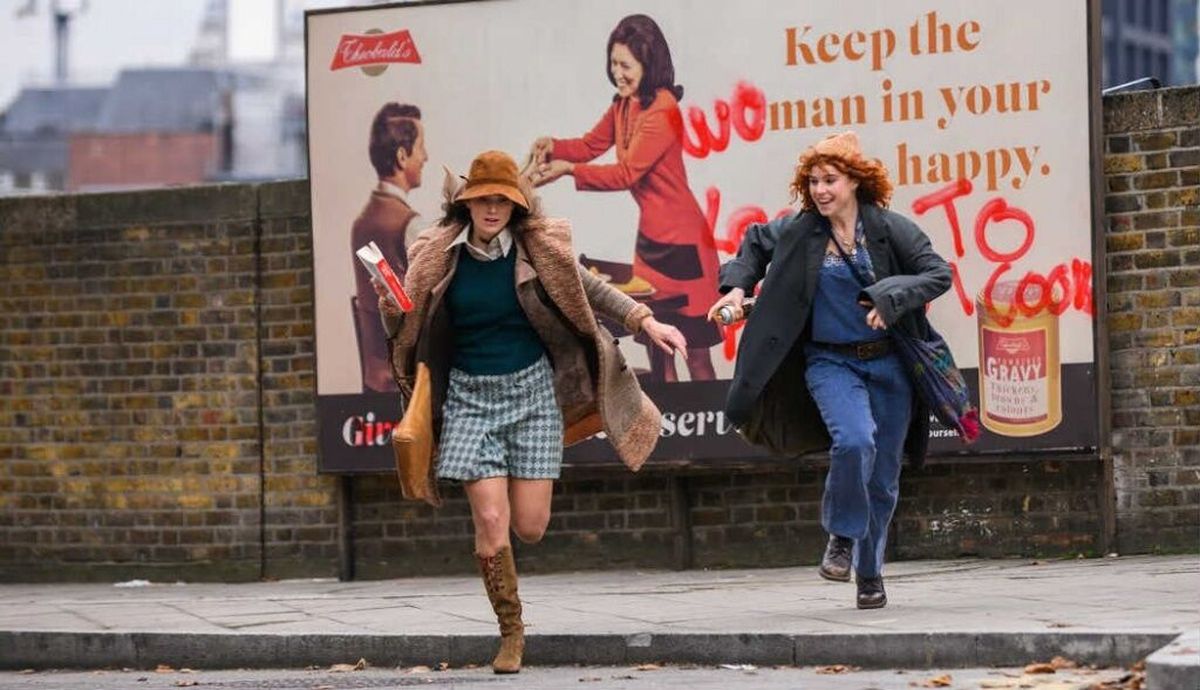 Keira Knightley and Jessie Buckley in "Misbehaviour."  (Pathé)