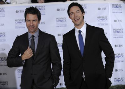 Eric McCormack, left, and Thomas Cavanagh arrive at the 35th annual People’s Choice Awards on  Jan. 7 in Los Angeles. The pair star in TNT’s “Trust Me.” (Associated Press / The Spokesman-Review)