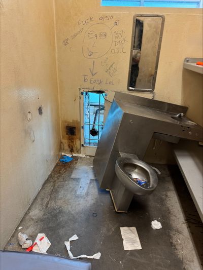 A photo provided by the Orleans Parish Sheriff's Office shows the cell at the Orleans Justice Center in New Orleans from which 10 inmates escaped early Friday. The escape led to criticism of the Sheriff’s Office from officials who questioned how so many inmates had managed to escape and why the office had not immediately notified the public. (ORLEANS PARISH SHERIFF'S OFFICE)