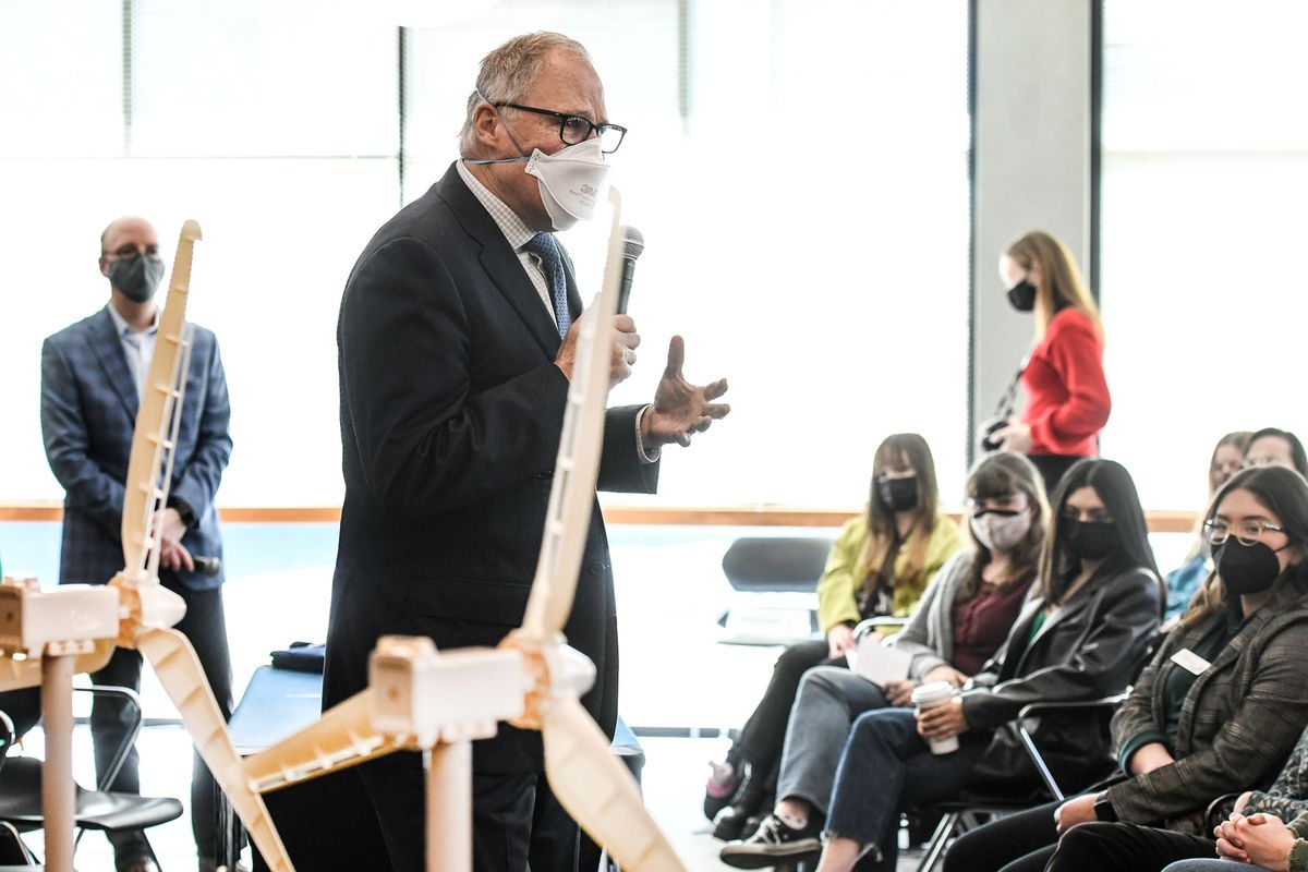 Gov. Jay Inslee speaks to students Friday at Gonzaga University in Spokane.  (KATHY PLONKA/THE SPOKESMAN-REVIEW)